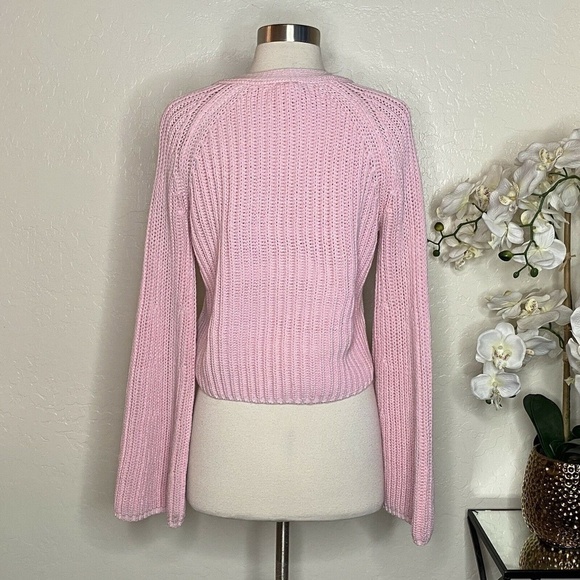 CURRENT AIR V-Neck Rib Knit Crop Cardigan Pink M - Picture 4 of 7